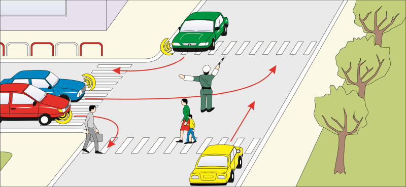 Ak má policajt pravú ruku predpaženú a ľavú upaženú, znamená to „Stoj!" pre